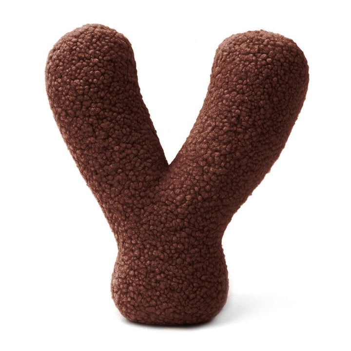 MeowBaby Dark Brown Teddy Letter Cushion - Letter Y