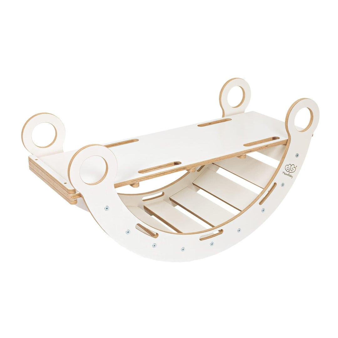 MeowBaby Dream Rocker in White Wood, flat bridge configuration without the climbing grip panel attached