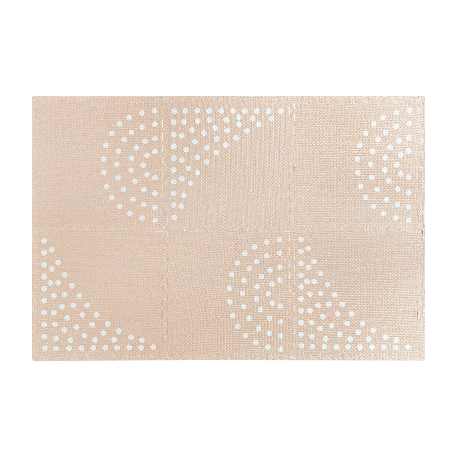 MeowBaby Foam Puzzle Mat in the Dots pattern, six interlocking sand and white EVA foam pieces laid flat