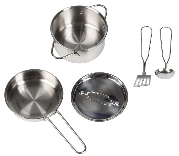 MeowBaby Grey &amp; Teal Wooden Play Kitchen accessories: pot with lid, frying pan, spatula and ladle
