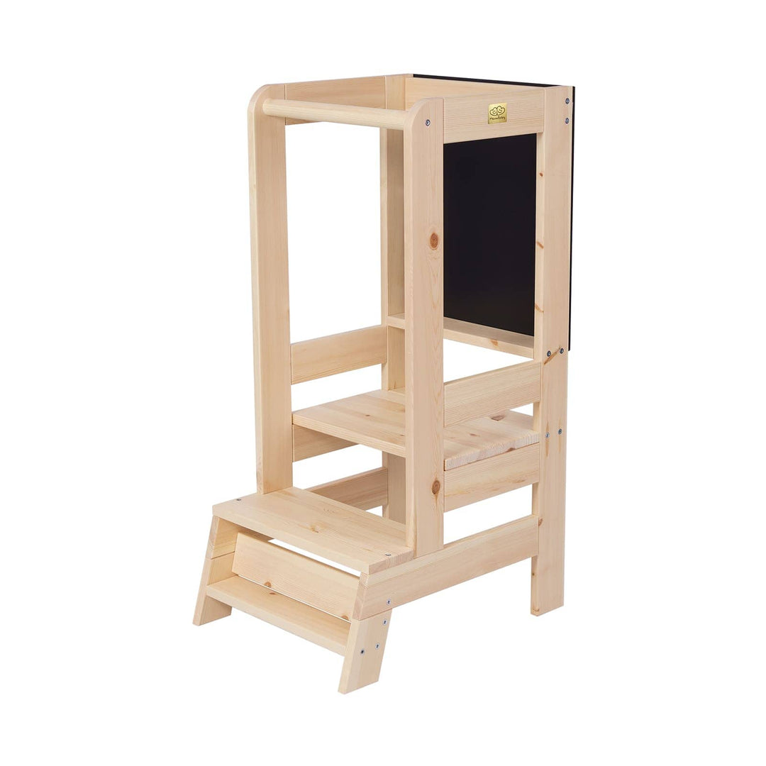 MeowBaby Kitchen Helper Learning Tower with Chalkboard Kitchen Helper MeowBaby Natural 