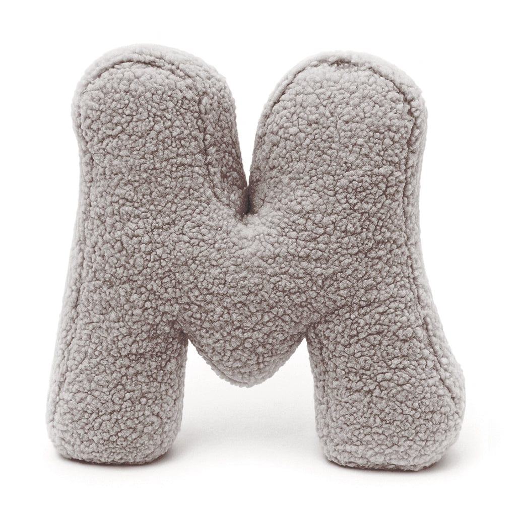 MeowBaby Light Gray Teddy Letter Cushion - Letter M