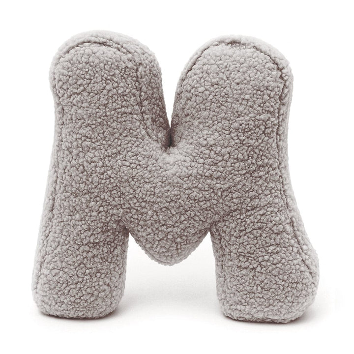 MeowBaby Light Gray Teddy Letter Cushion - Letter M