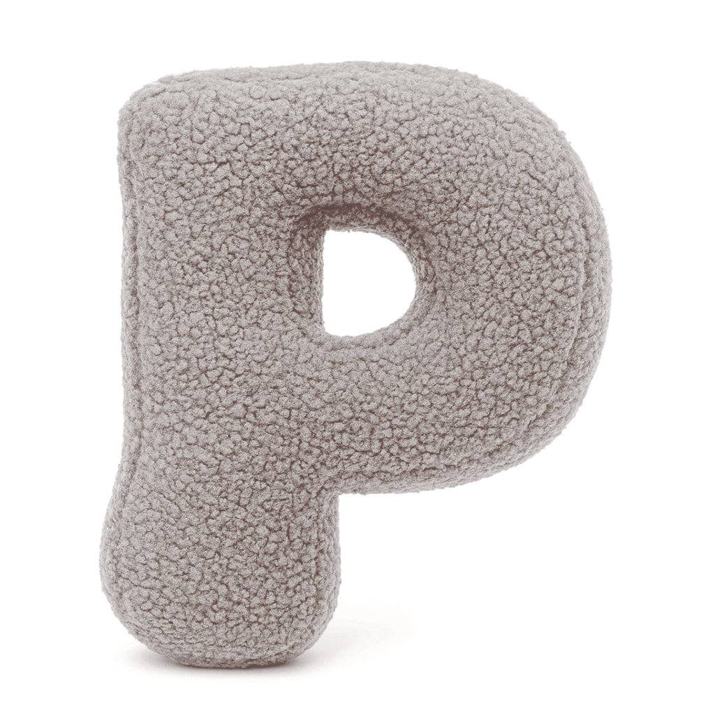 MeowBaby Light Gray Teddy Letter Cushion - Letter P