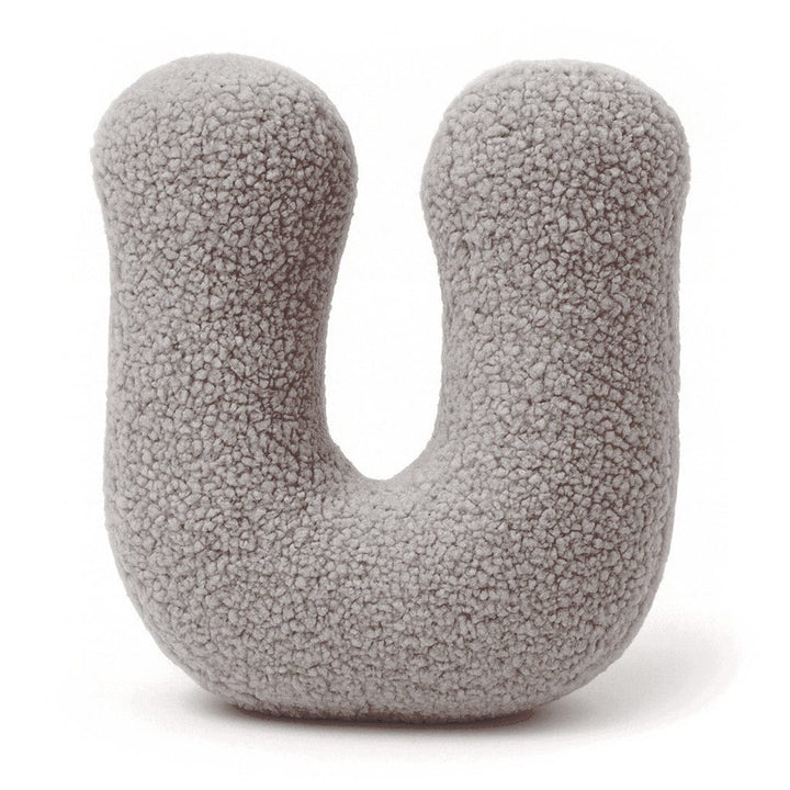 MeowBaby Light Gray Teddy Letter Cushion - Letter U