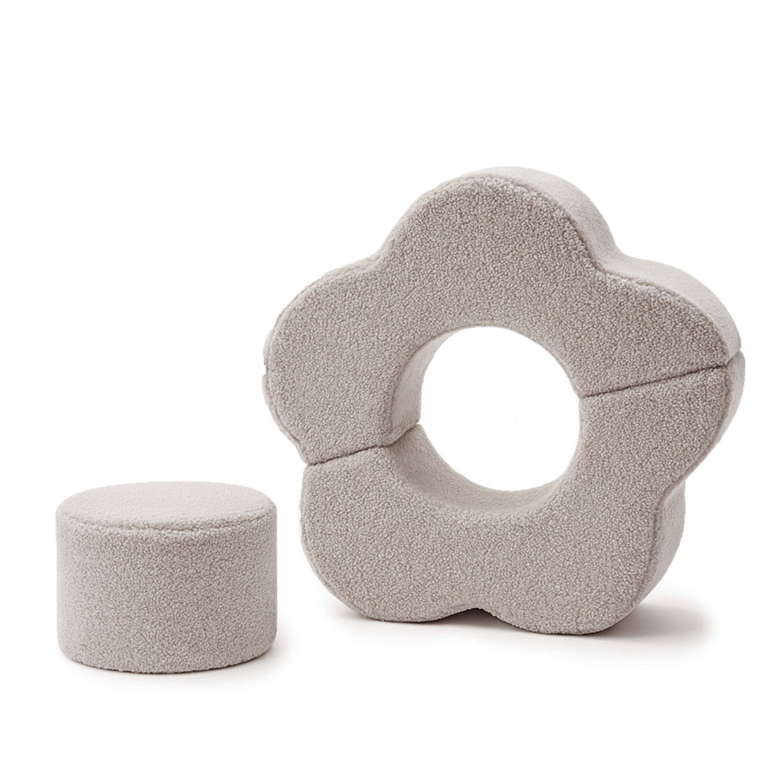 MeowBaby Flower Shape Set 3 Elements in Light Grey teddy fabric, flower-shaped foam modules for toddler play