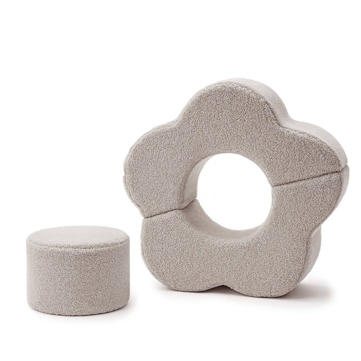 MeowBaby Flower Shape Set 3 Elements in Light Grey teddy fabric, flower-shaped foam modules for toddler play