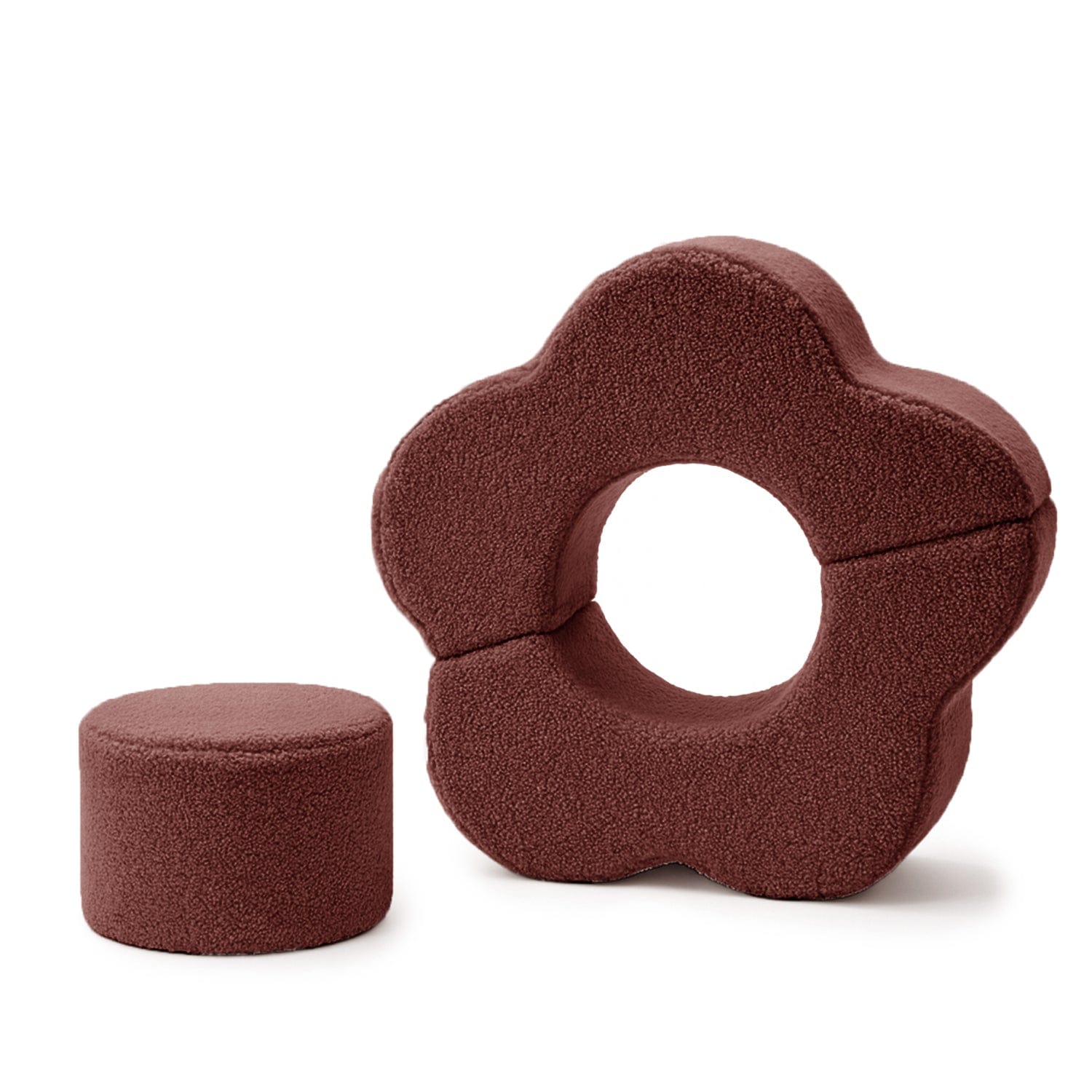 MeowBaby Flower Shape Set 3 Elements in Dark Brown teddy fabric, flower-shaped foam modules for toddler play