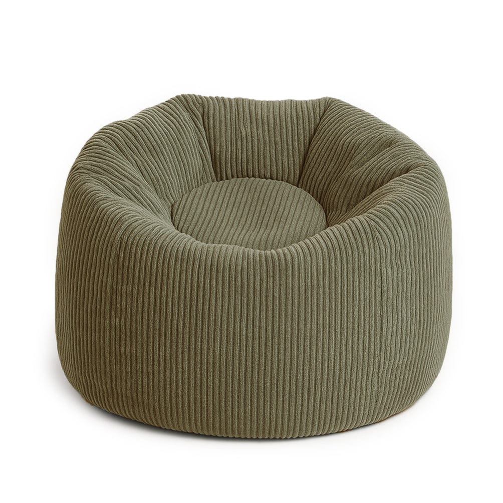 MeowBaby Aesthetic Floreo Bean Bag in Khaki, round velvet corduroy kids pouf