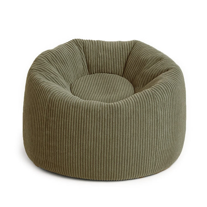 MeowBaby Aesthetic Floreo Bean Bag in Khaki, round velvet corduroy kids pouf