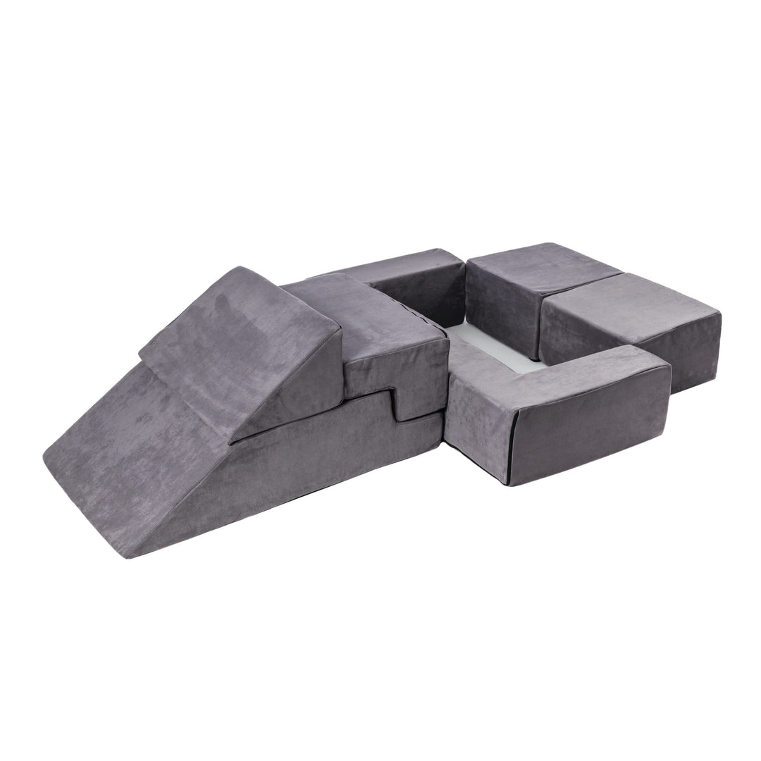 MeowBaby Velvet Bricks Kids Sofa - Grey