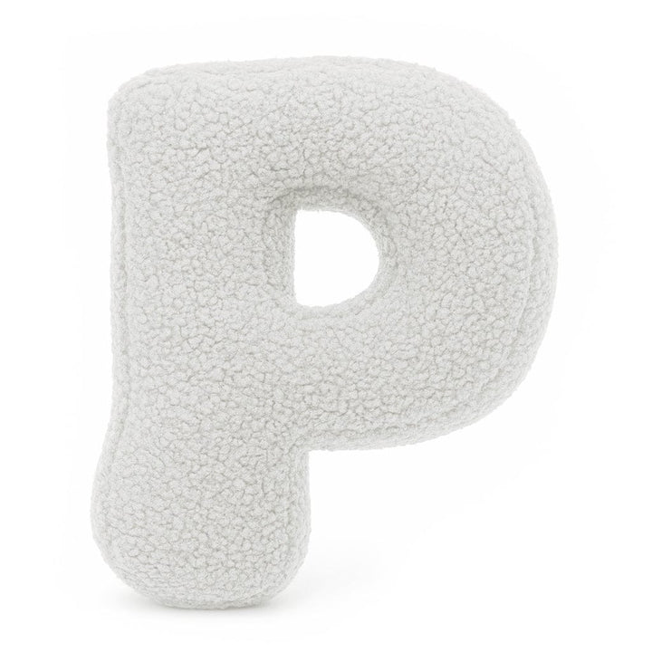 MeowBaby White Teddy Letter Cushion - Letter P