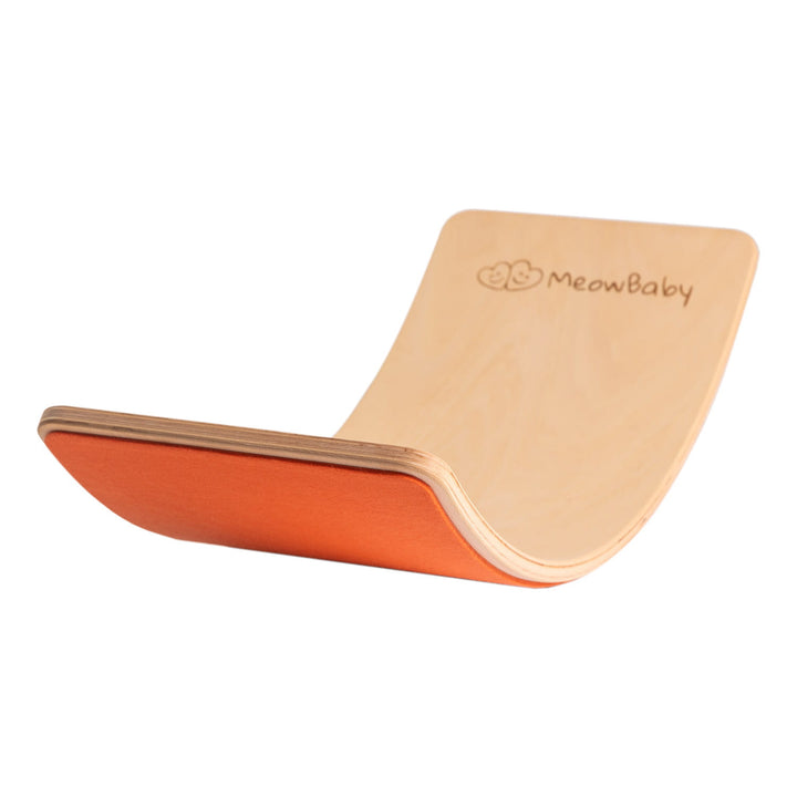 MeowBaby Wooden Balance Board 80x30cm in Natural with Orange felt grip surface