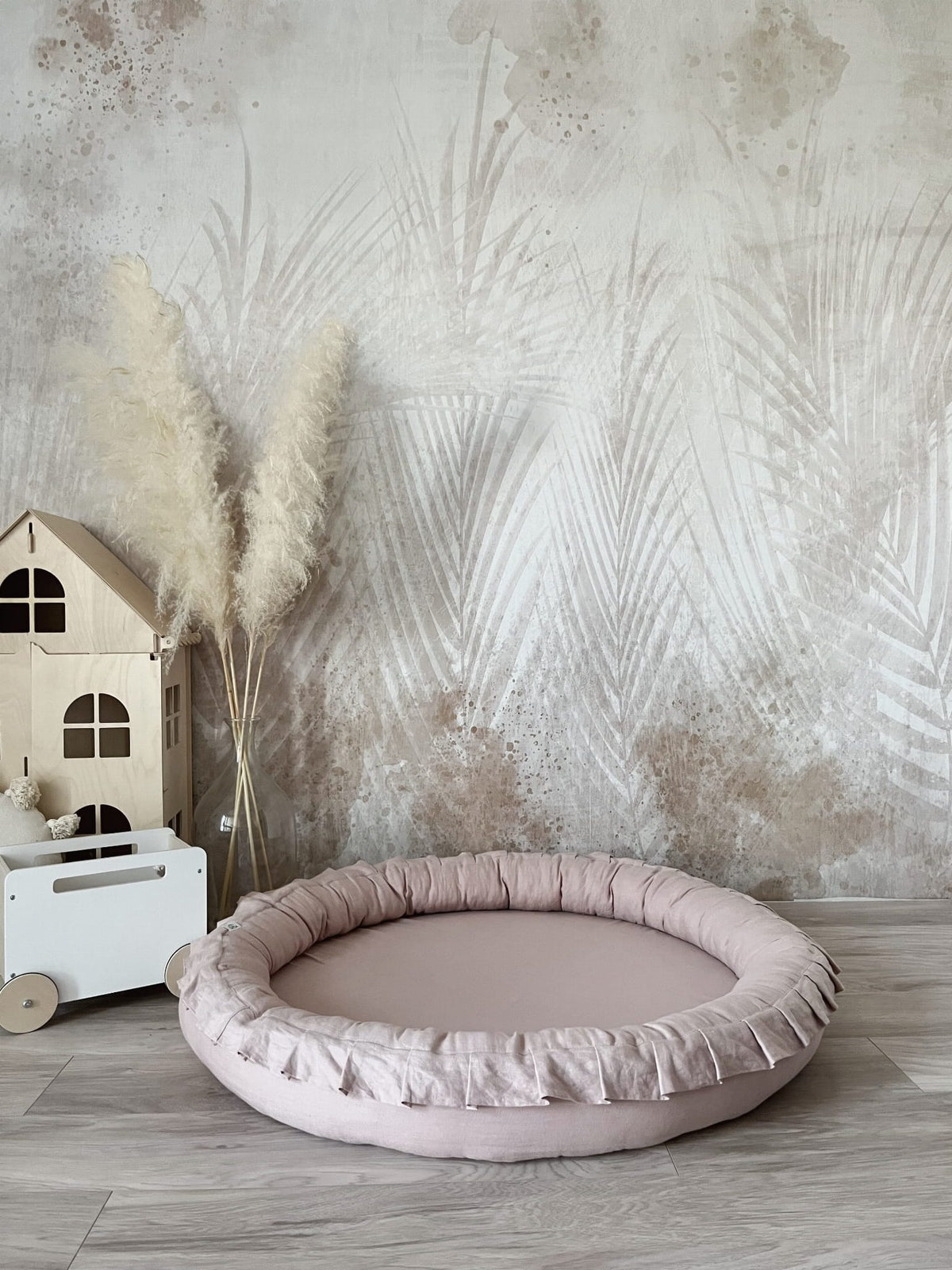 Dusty Pink Linen Padded Nest Playmat Play Mats MONIO for Kids