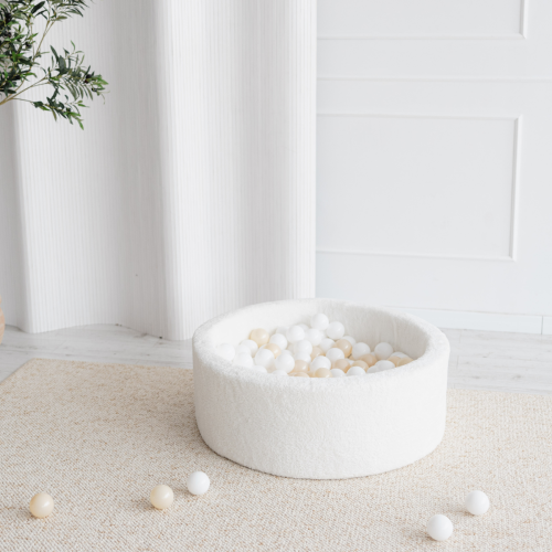 Monio for Kids Ecru Plush Round Ball Pit, 30cm wall height, sold without balls