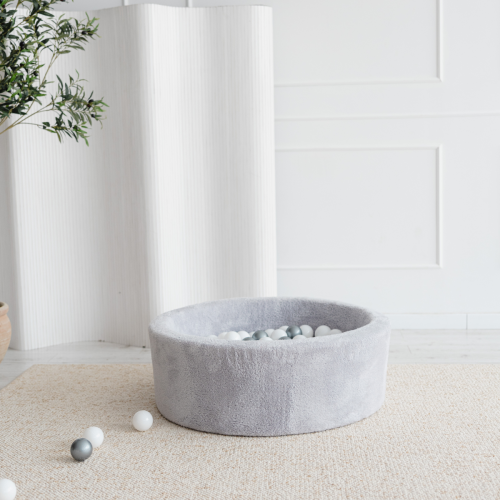 Monio for Kids Light Grey Plush Round Ball Pit, 30cm wall height, sold without balls
