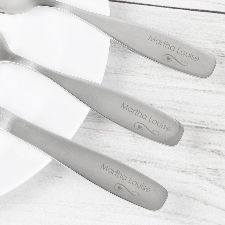 Personalised 3 Piece Swirls & Hearts Cutlery Set Flatware Sets Mini Bee 