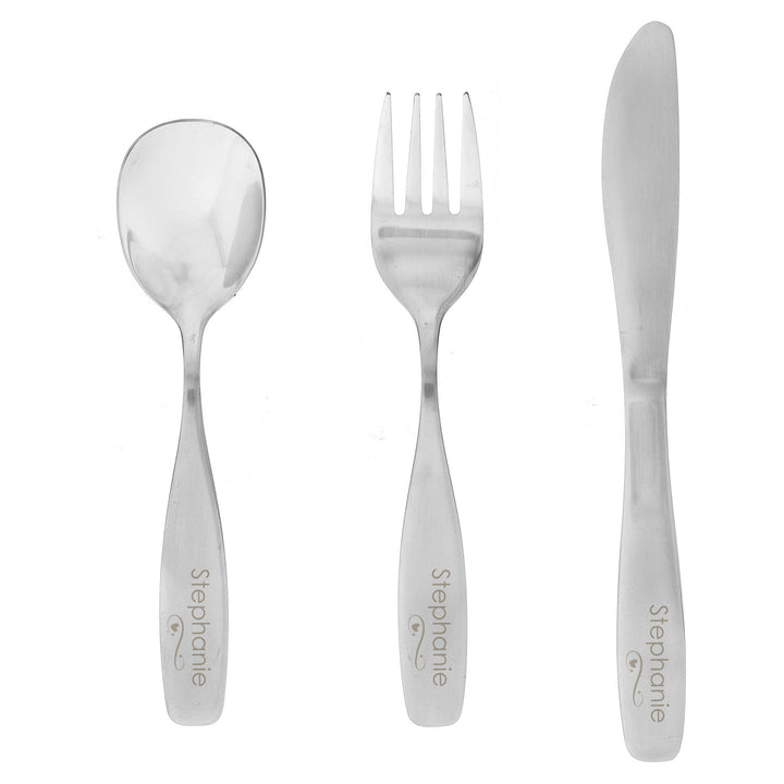 Personalised 3 Piece Swirls & Hearts Cutlery Set Flatware Sets Mini Bee 