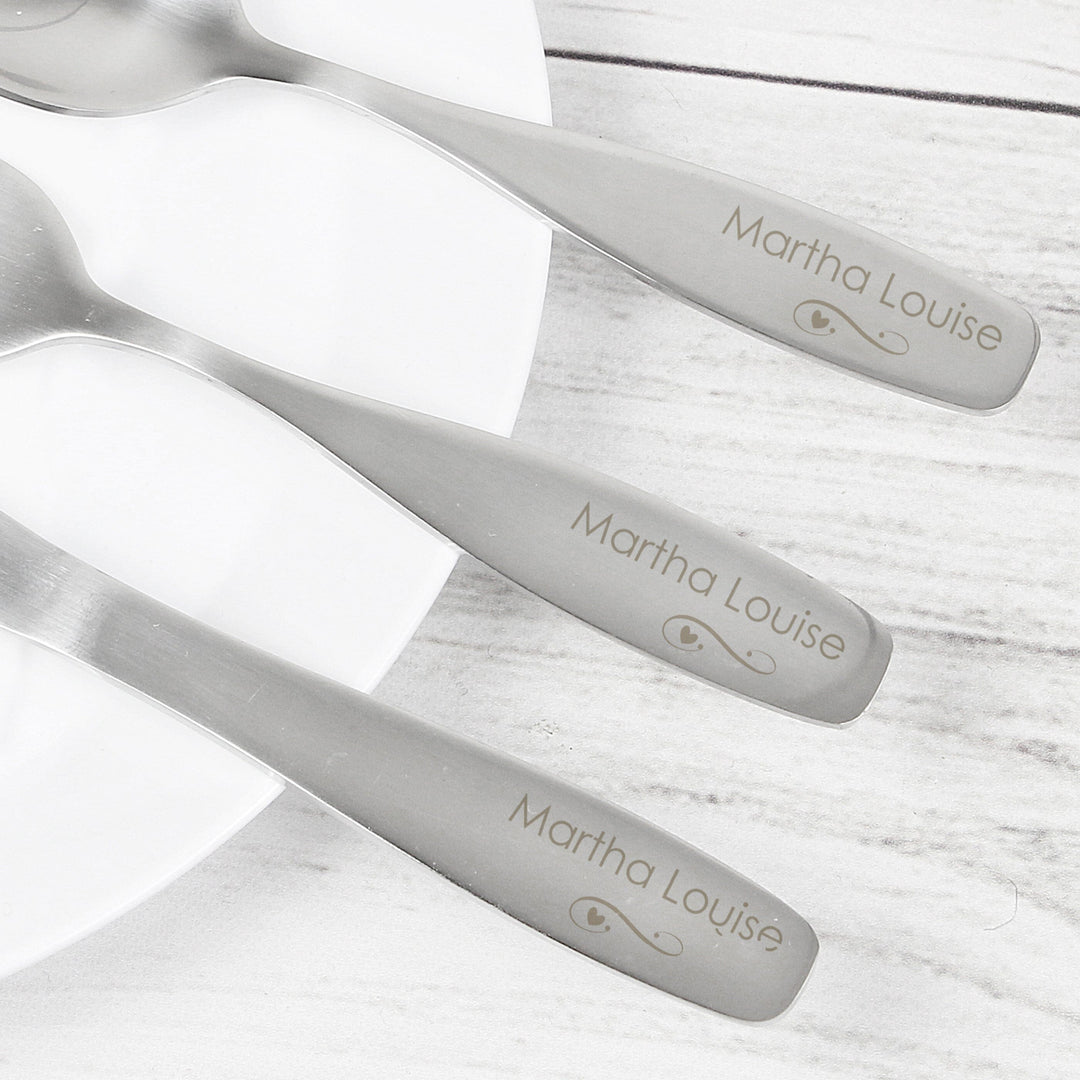 Personalised 3 Piece Swirls & Hearts Cutlery Set Flatware Sets Mini Bee 