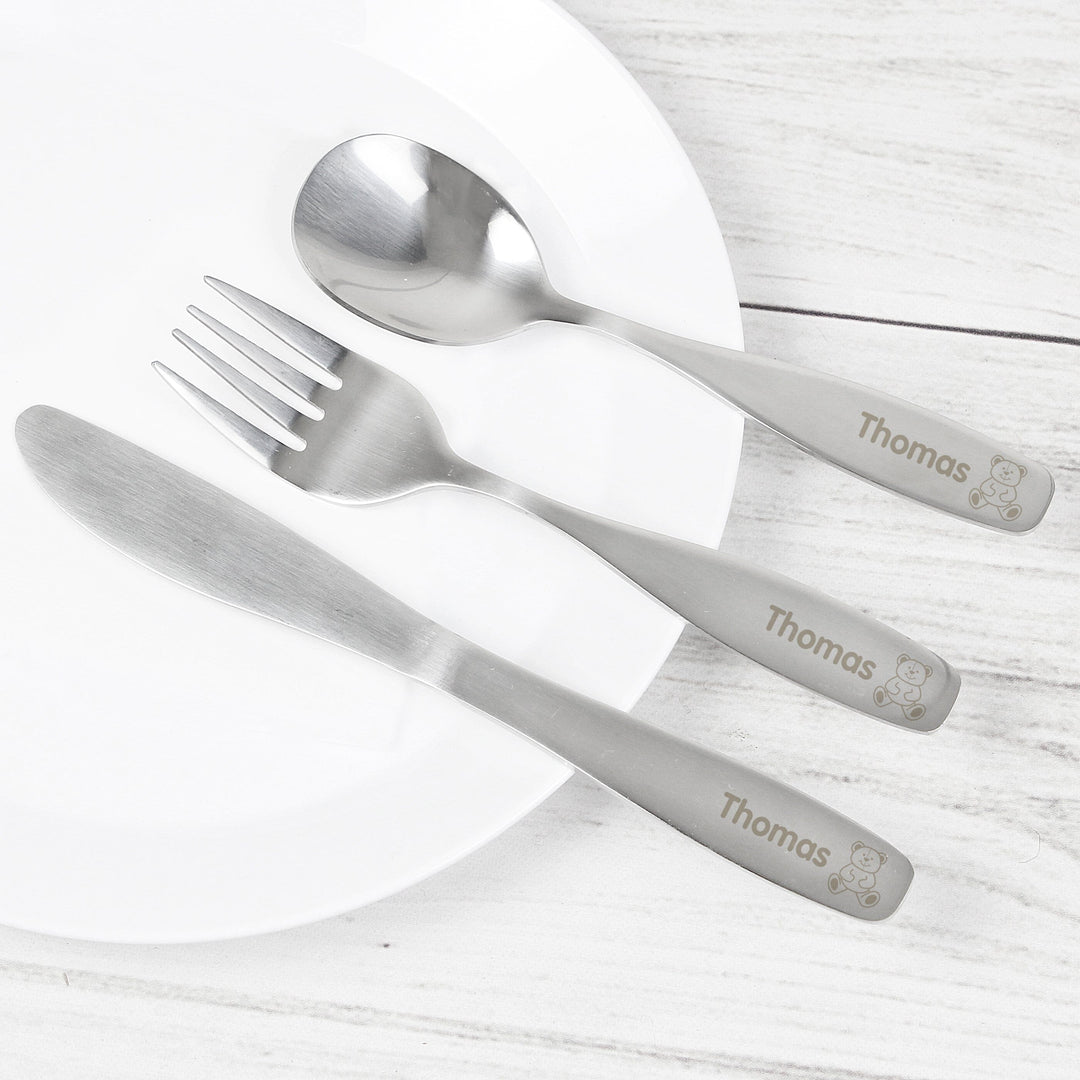 Personalised 3 Piece Teddy Cutlery Set Flatware Sets Mini Bee 