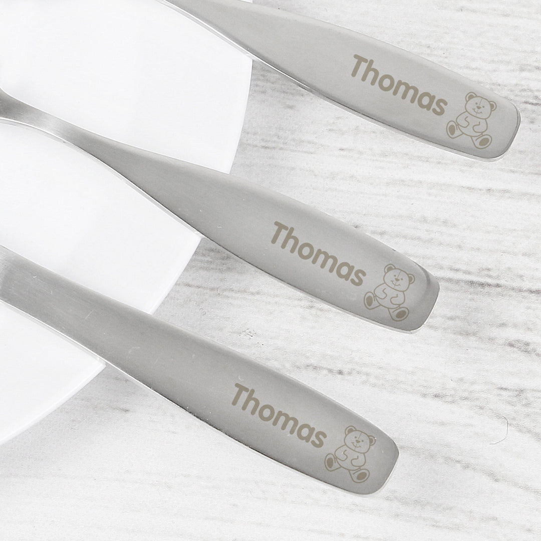 Personalised 3 Piece Teddy Cutlery Set Flatware Sets Mini Bee 