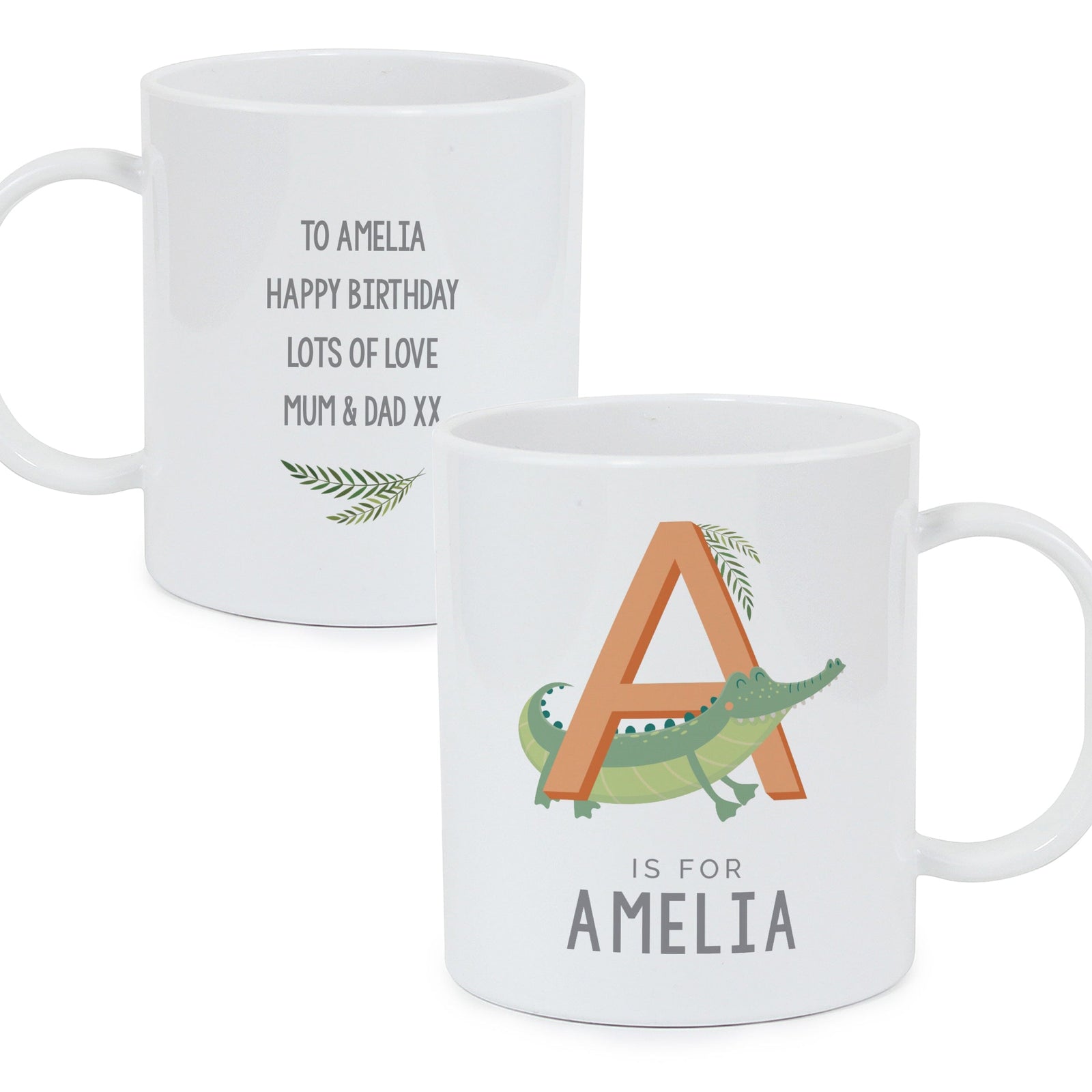 Personalised Animal Alphabet Plastic Mug Mugs Mini Bee 