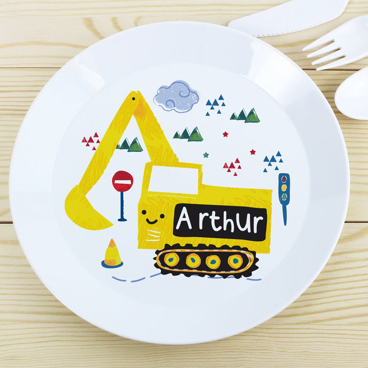 Personalised Digger Plastic Plate Plates Mini Bee 