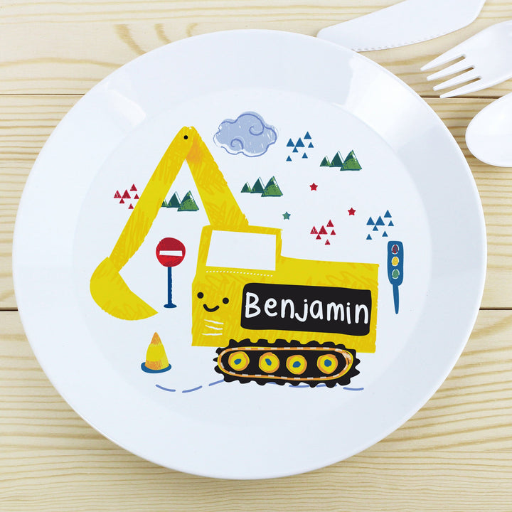 Personalised Digger Plastic Plate Plates Mini Bee 