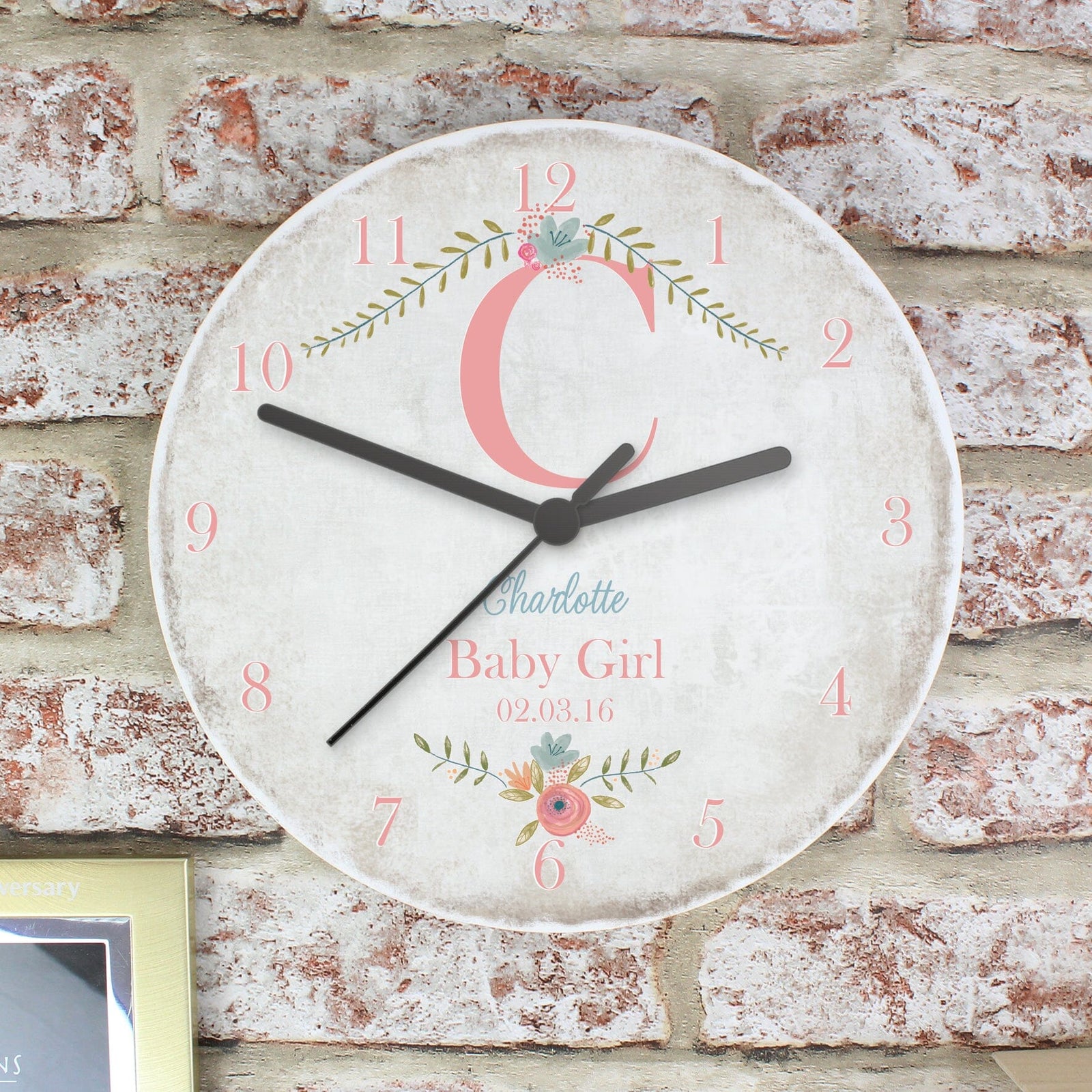 Personalised Floral Bouquet Shabby Chic Large Wooden Clock Wall Clocks Mini Bee 