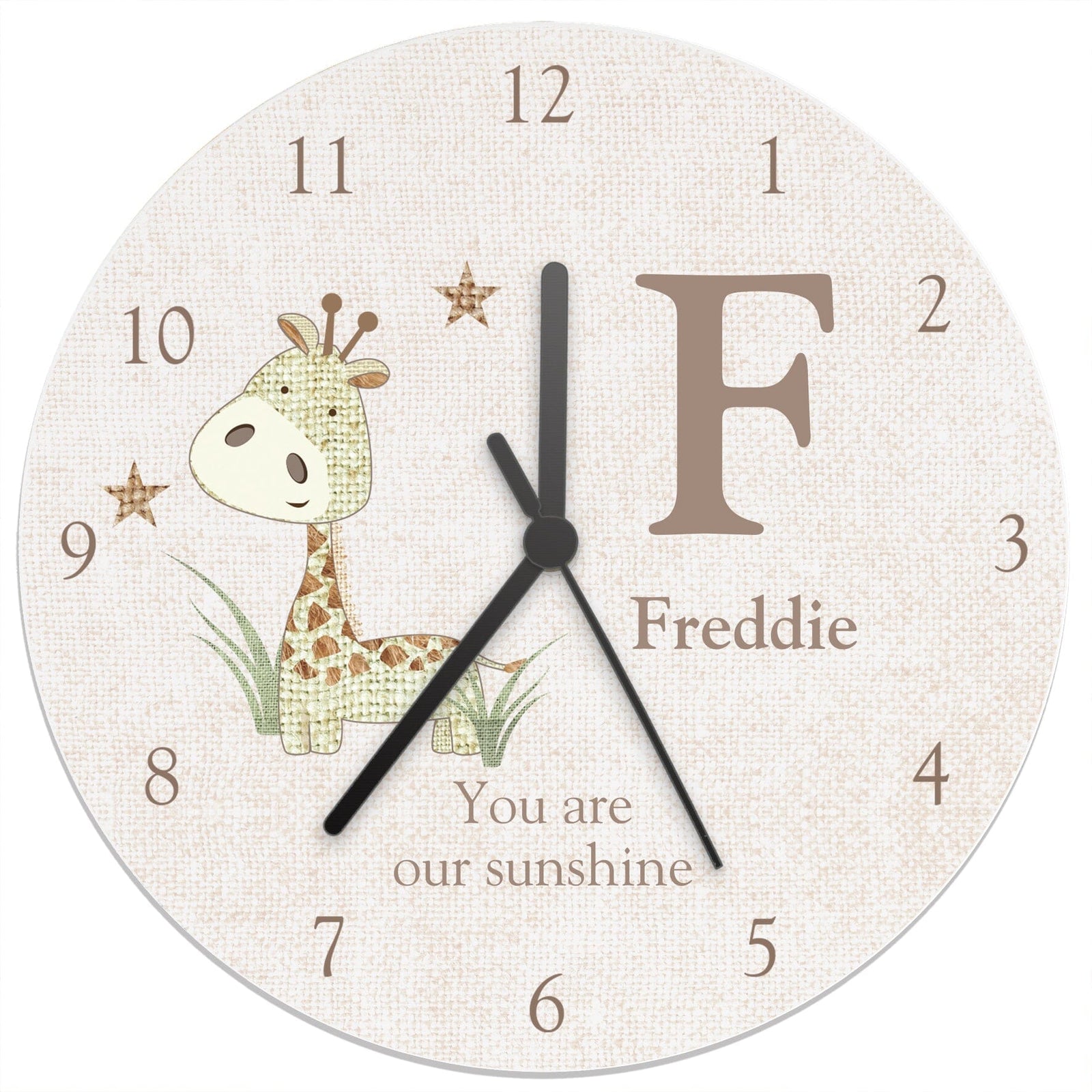 Personalised Hessian Giraffe Shabby Chic Large Wooden Clock Wall Clocks Mini Bee 
