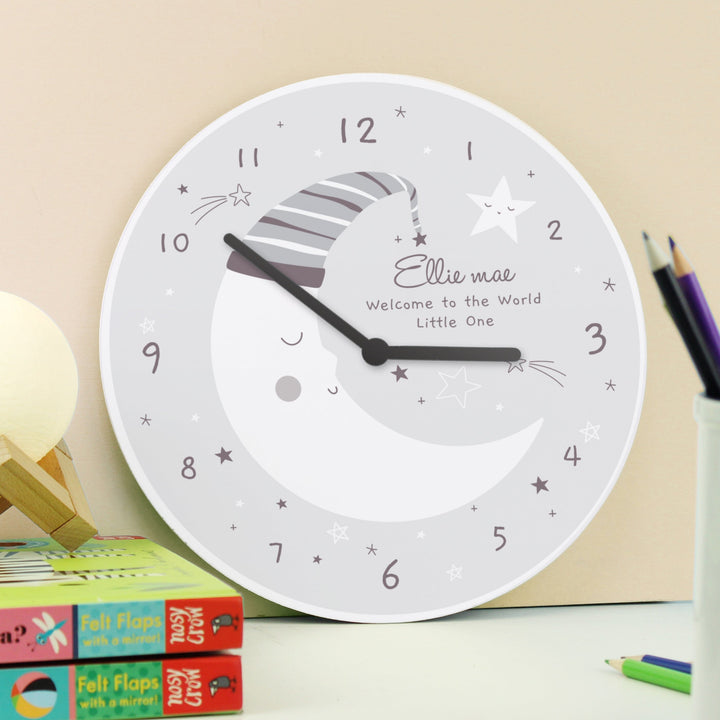 Personalised Moon Wooden Nursery Clock Wall Clocks Mini Bee 