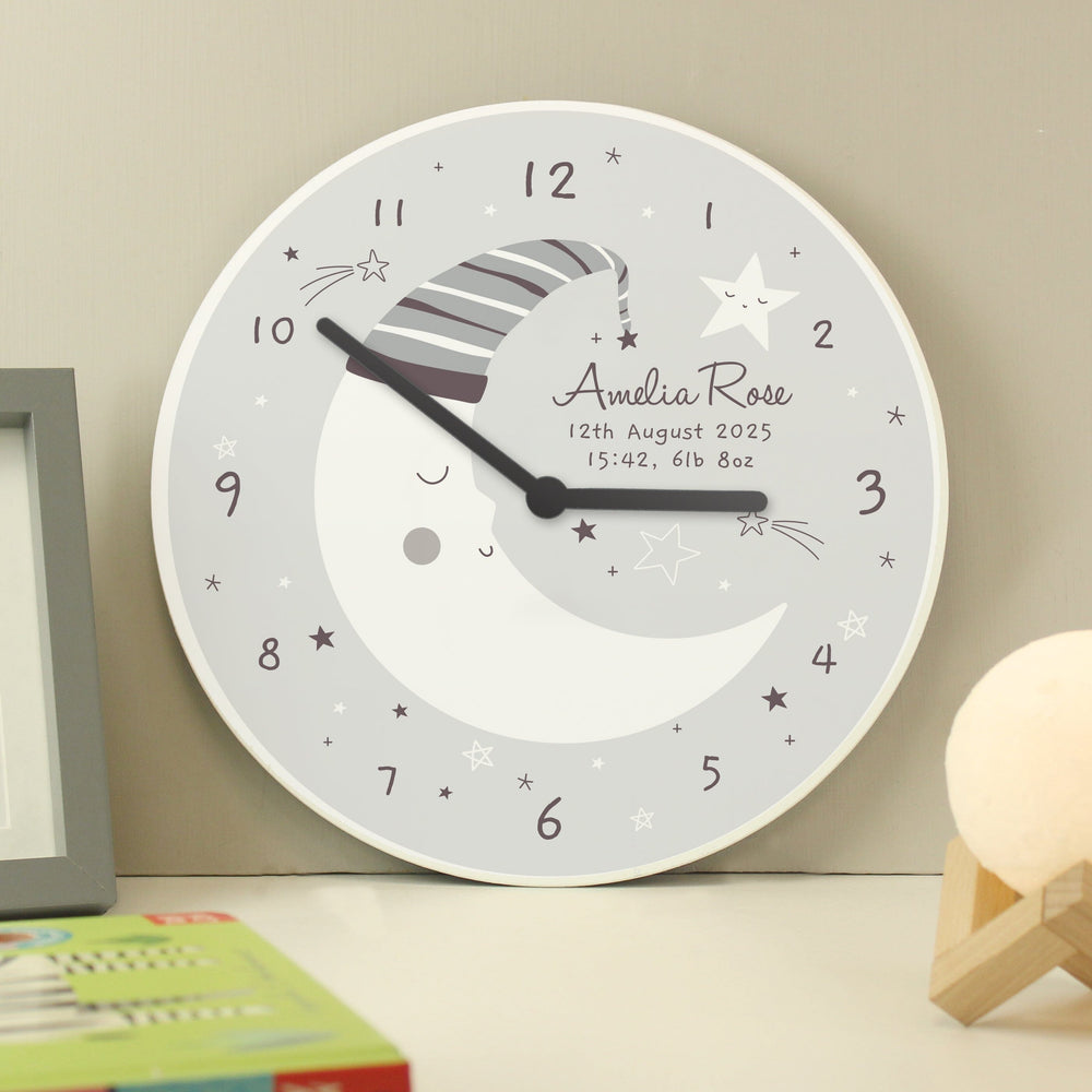 Personalised Moon Wooden Nursery Clock Wall Clocks Mini Bee 