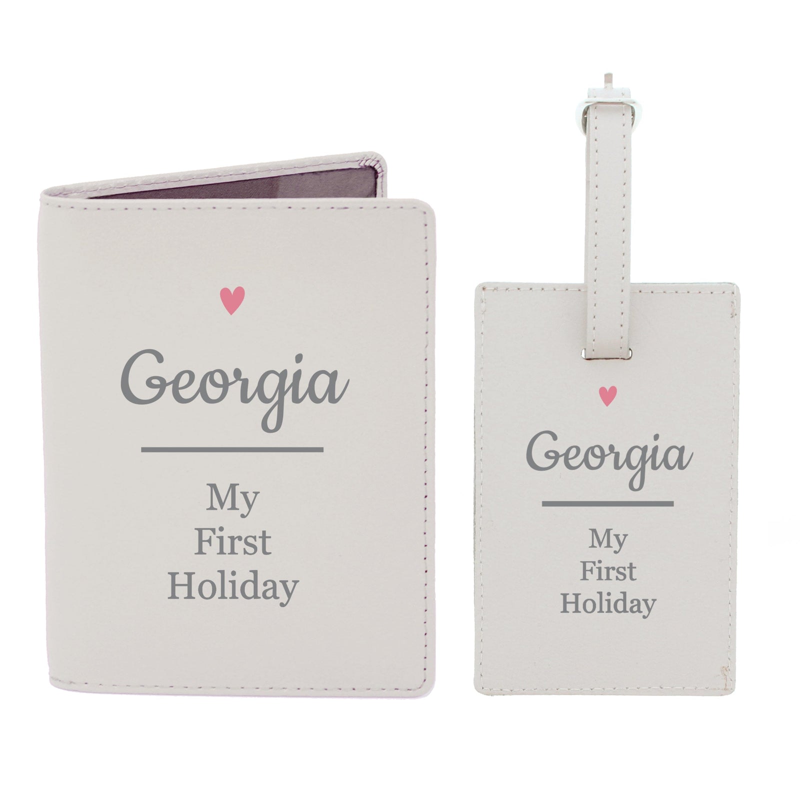Personalised Pink Heart Cream Passport Holder & Luggage Tag Set Luggage Tags Mini Bee 