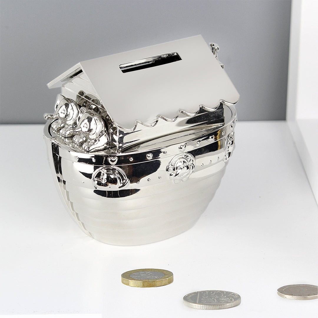 Personalised Silver Noahs Ark Money Box Piggy Banks & Money Jars Mini Bee 
