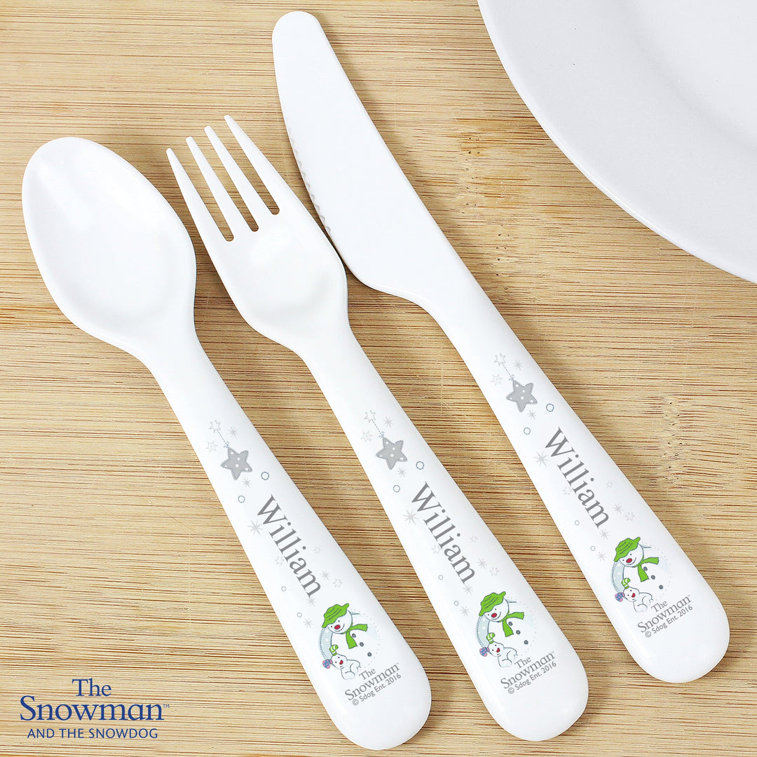 Personalised The Snowman and the Snowdog 3 Piece Plastic Cutlery Set Flatware Sets Mini Bee 