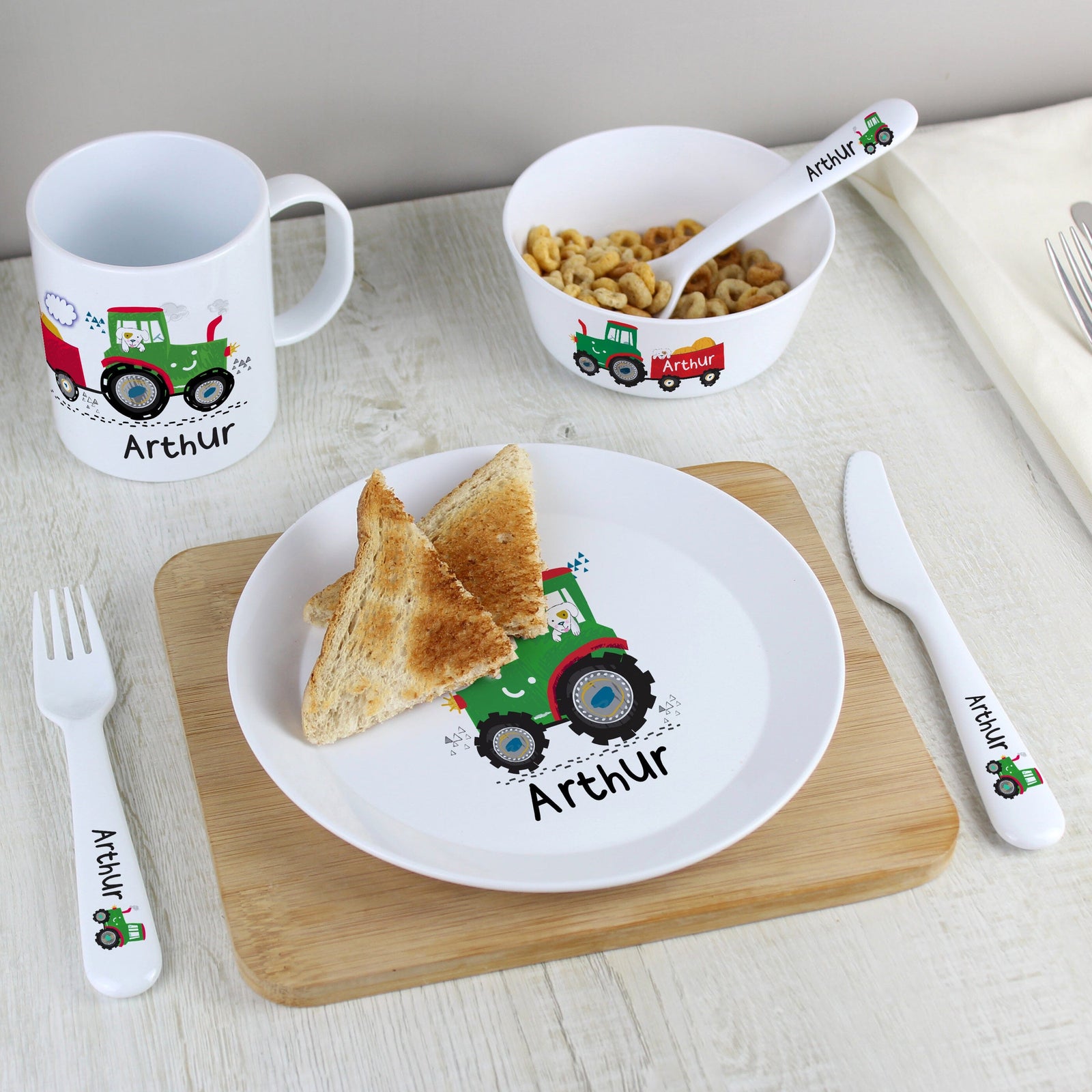 Personalised Tractor 3 Piece Plastic Cutlery Set Flatware Sets Mini Bee 