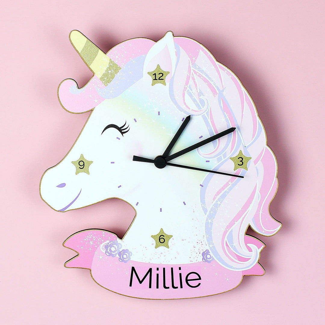 Personalised Unicorn Shape Wooden Clock Wall Clocks Mini Bee 