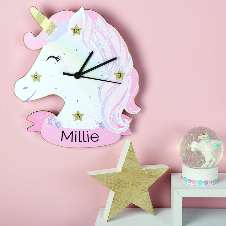 Personalised Unicorn Shape Wooden Clock Wall Clocks Mini Bee 