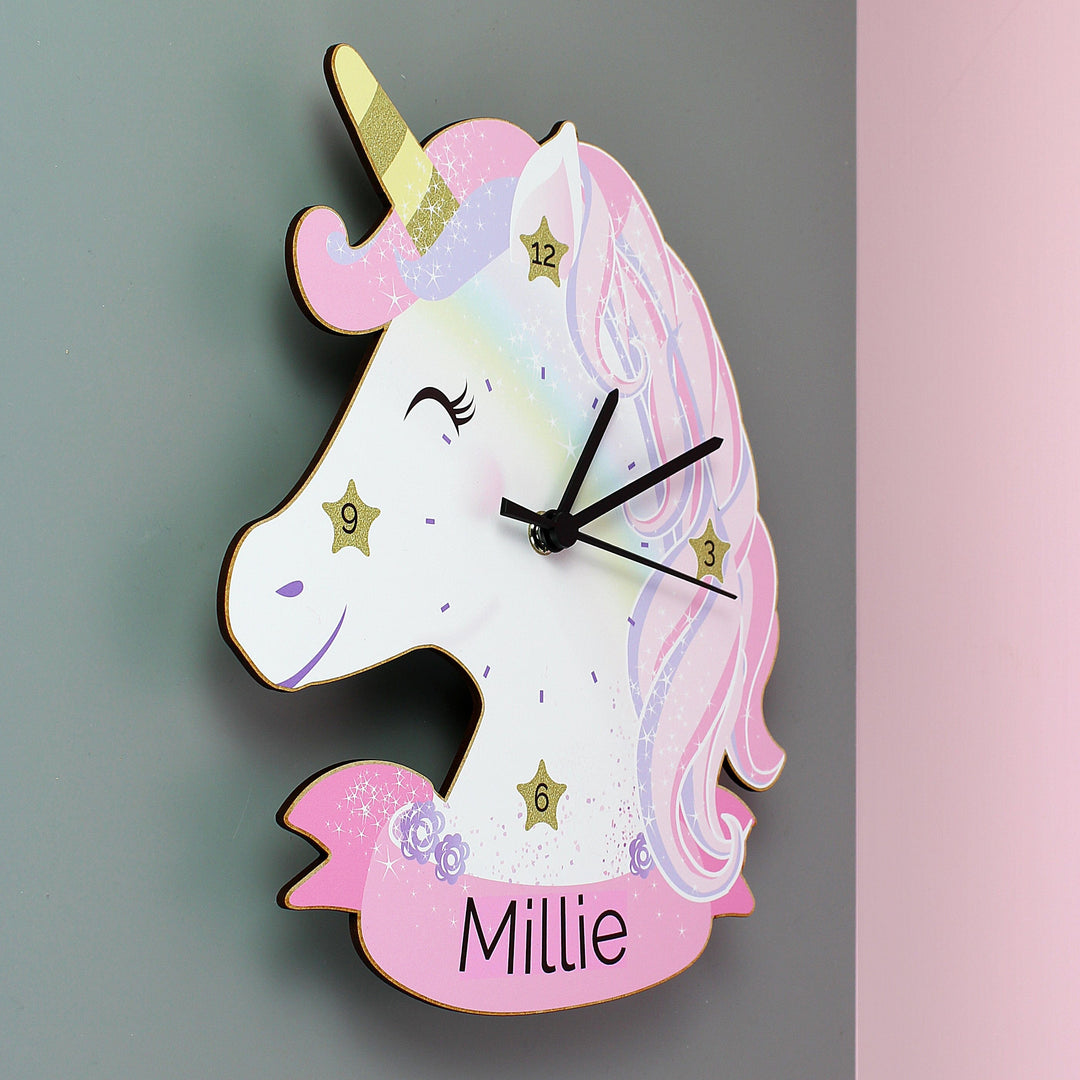 Personalised Unicorn Shape Wooden Clock Wall Clocks Mini Bee 