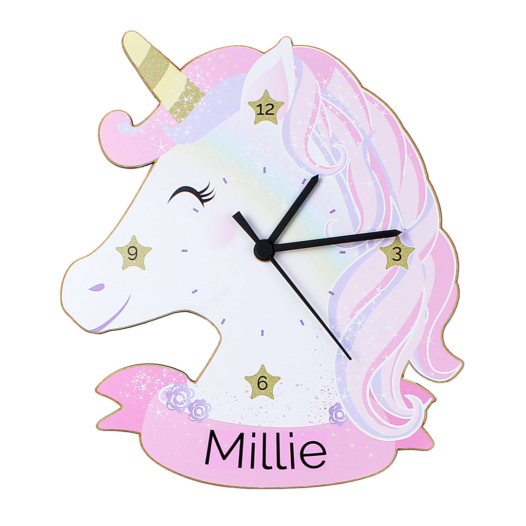 Personalised Unicorn Shape Wooden Clock Wall Clocks Mini Bee 