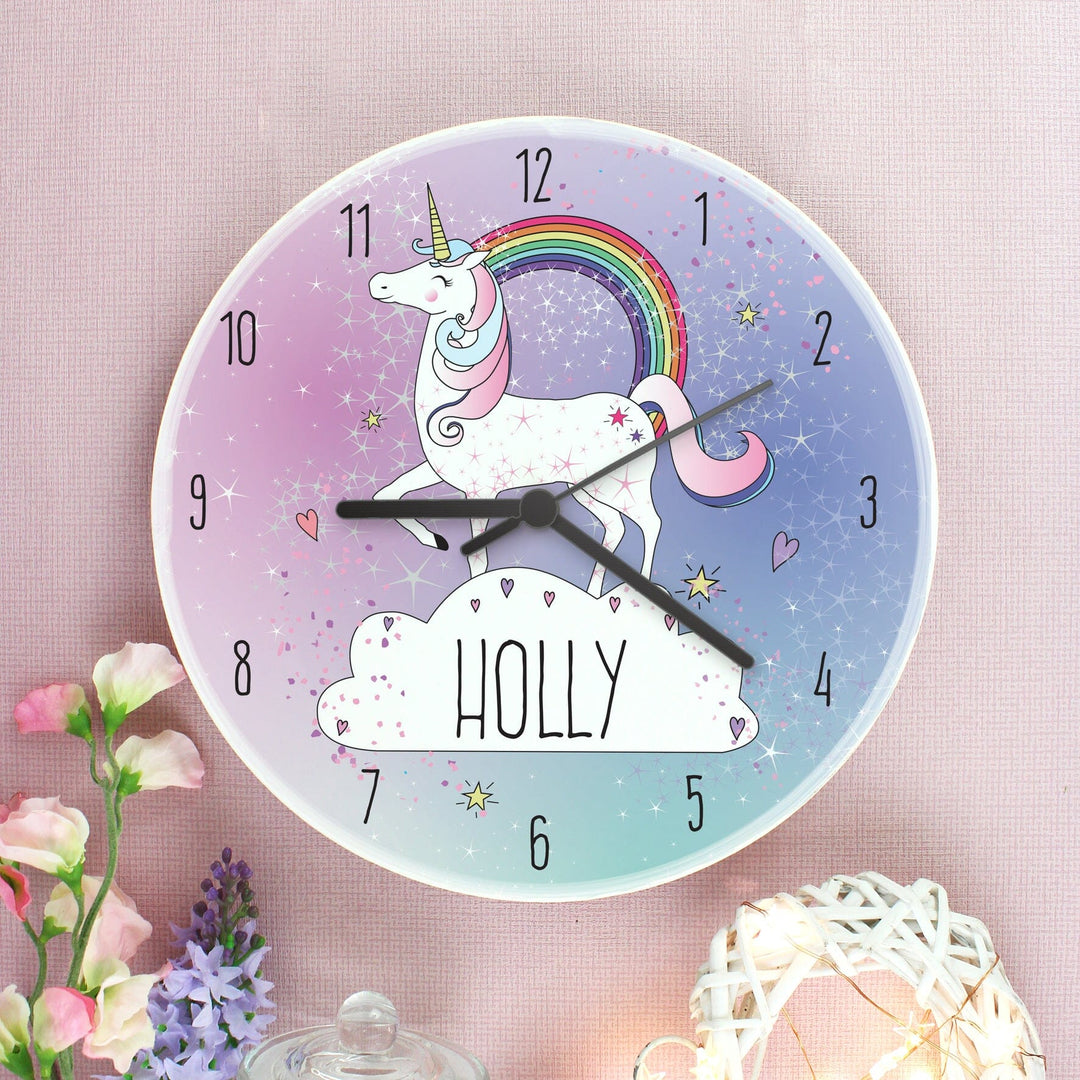 Personalised Unicorn Wooden Clock Wall Clocks Mini Bee 