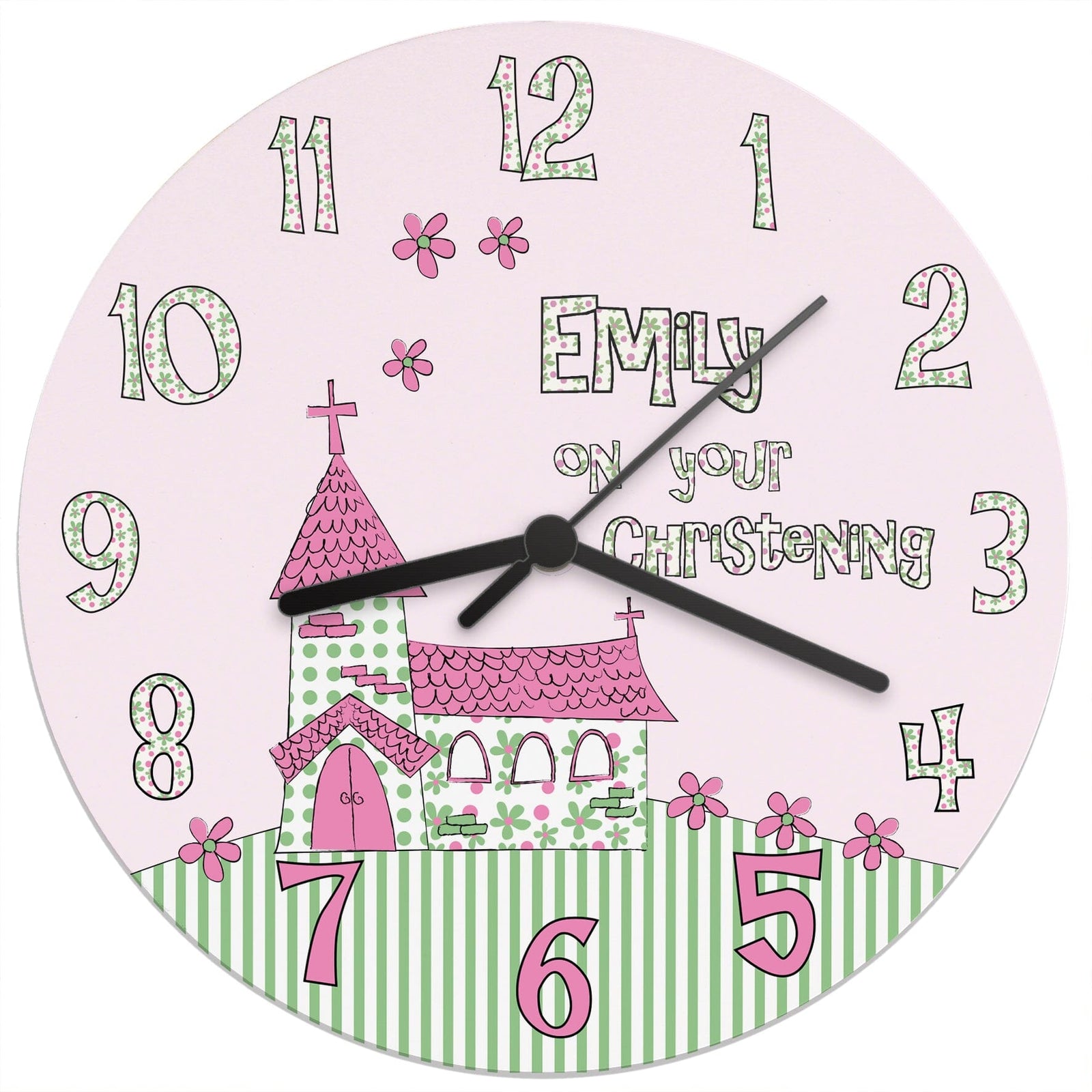Personalised Whimsical Church Christening Clock Wall Clocks Mini Bee 