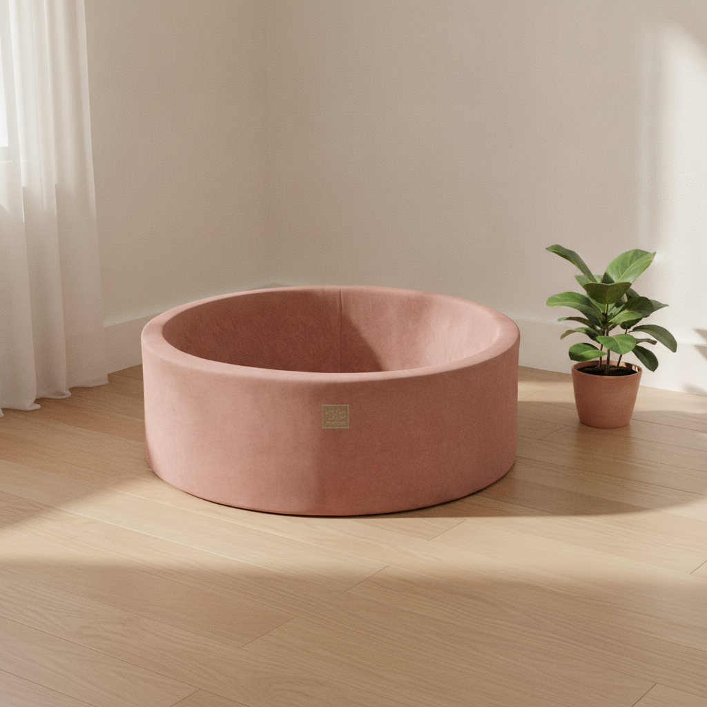 MeowBaby Beige Ball Pit styled in a real home setting