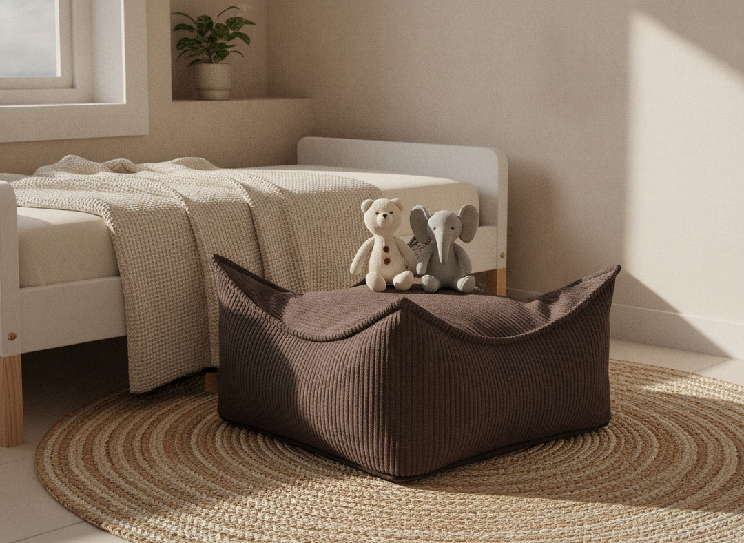 MeowBaby Square Puff corduroy floor pouf styled in a children&