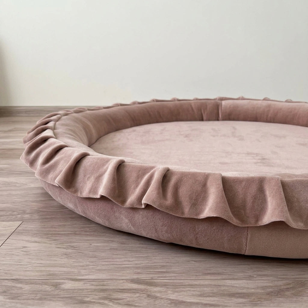 Monio for Kids Beige Velvet Padded Nest Playmat, lifestyle image