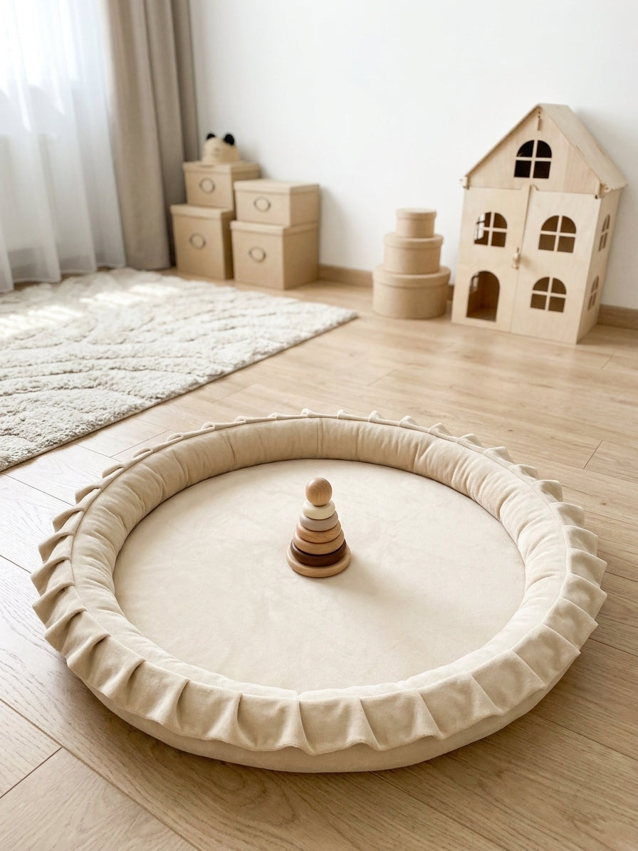 Monio for Kids Cream Velvet Padded Nest Playmat, lifestyle image