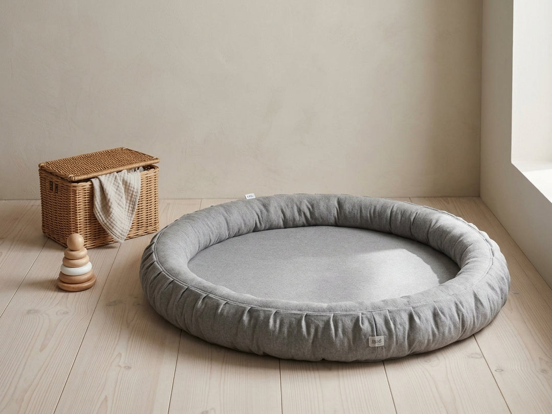 Monio for Kids Dark Grey Cotton Padded Nest Playmat, lifestyle image