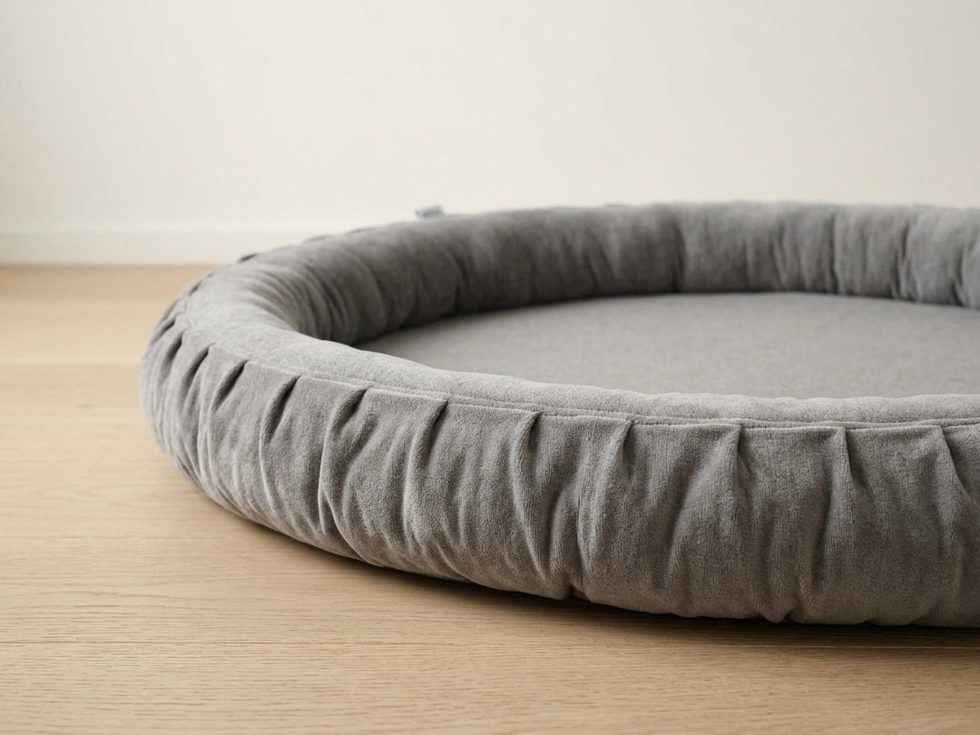 Monio for Kids Dark Grey Cotton Padded Nest Playmat, lifestyle image
