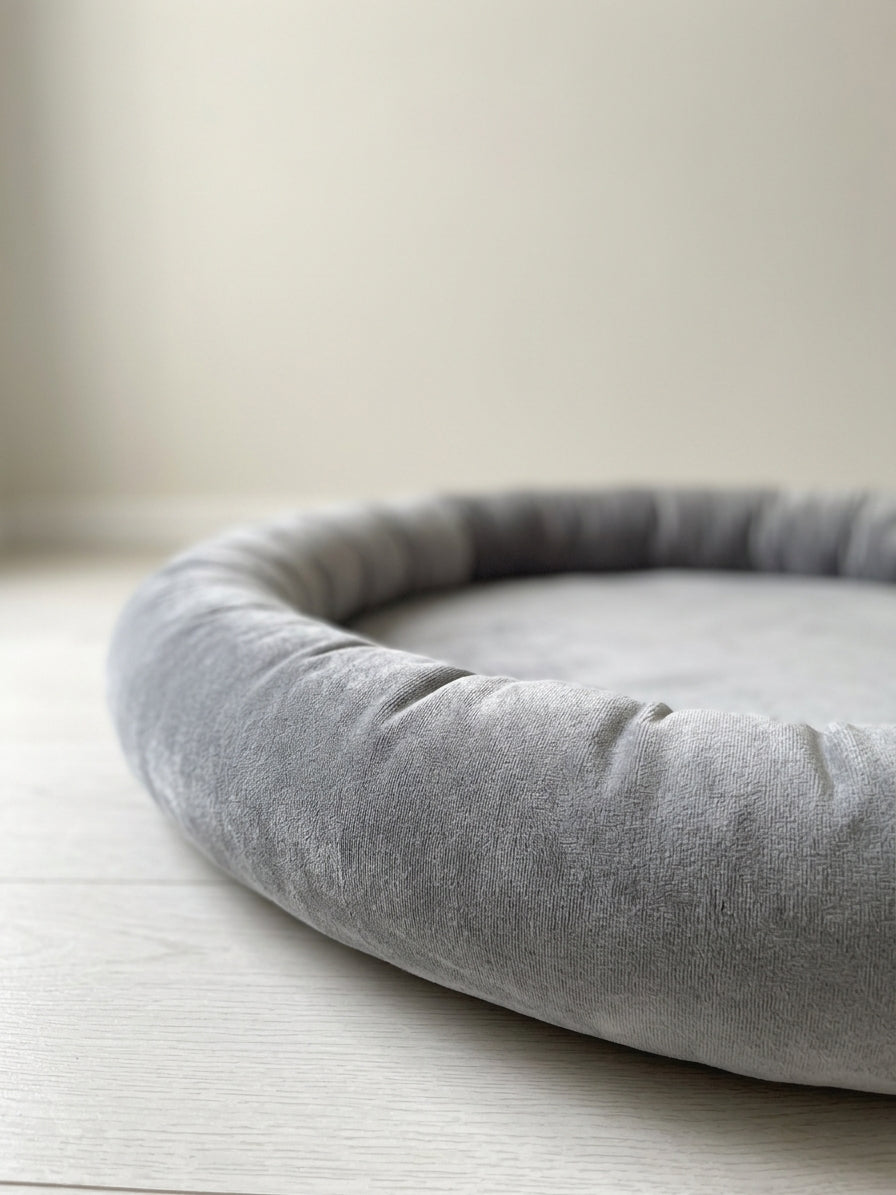 Monio for Kids Grey Velvet Padded Nest Playmat, lifestyle image