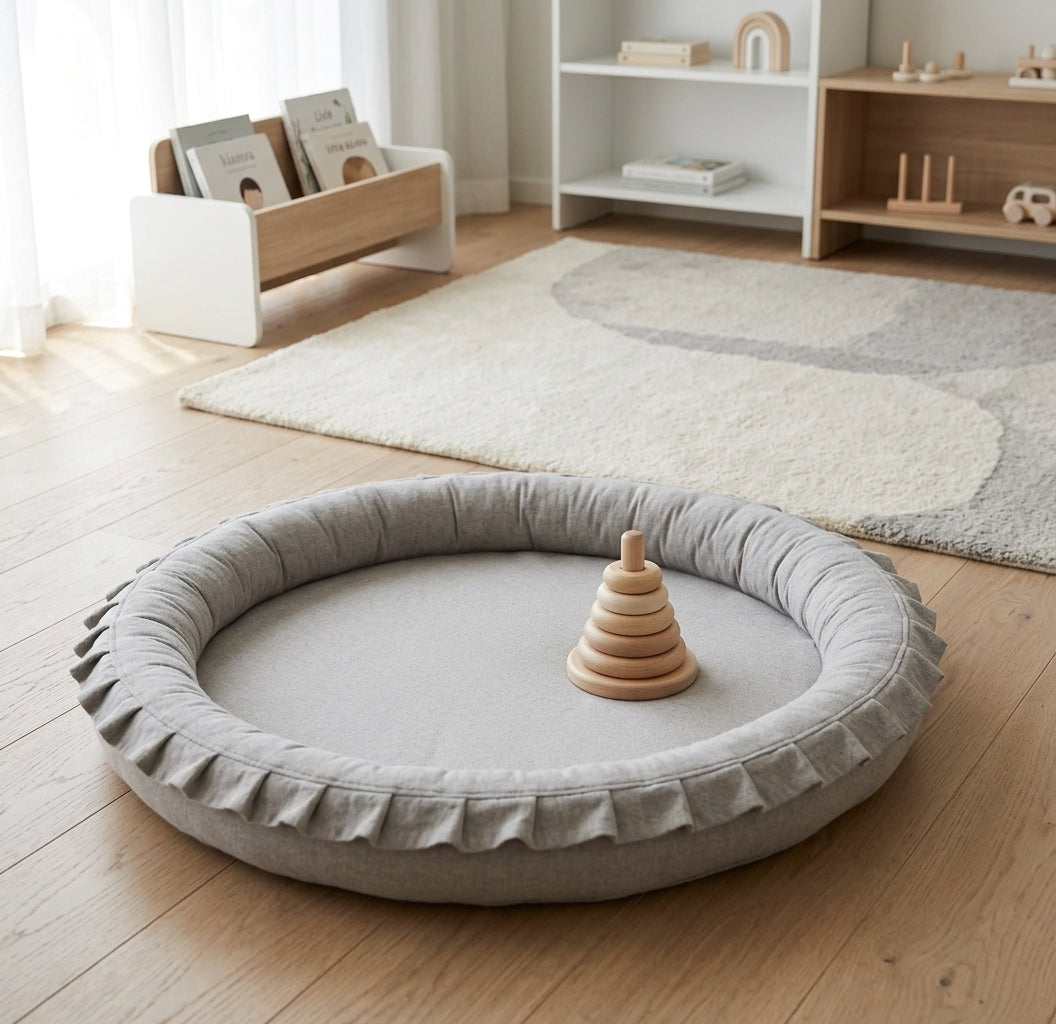 Monio for Kids Light Grey Cotton Padded Nest Playmat, lifestyle image